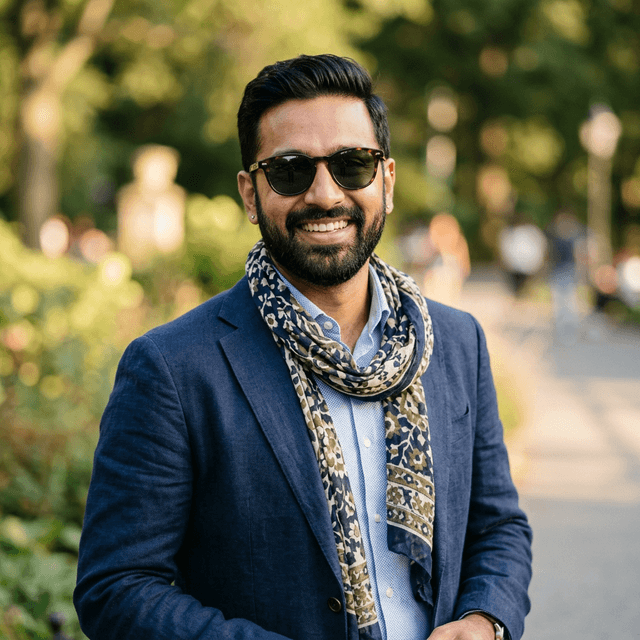 Profile photo of a smiling man with a beard, wearing sunglasses and a scarf.